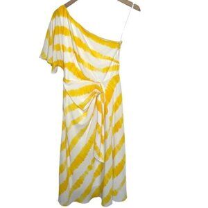 Lauren Ralph Lauren yellow & white striped one shoulder faux wrap sundress 4
